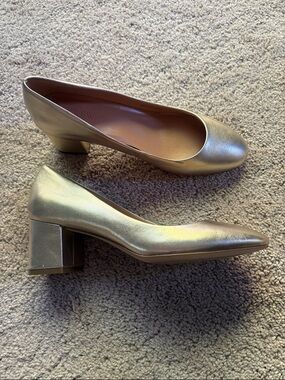 J.Crew Gold Metallic Block Heels-  Classic Style